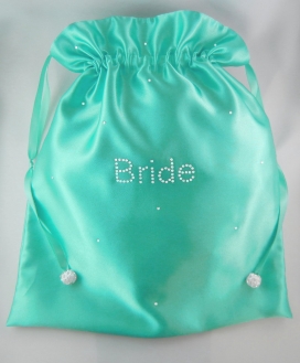 Teal "Bride" Money Bag with Crystals